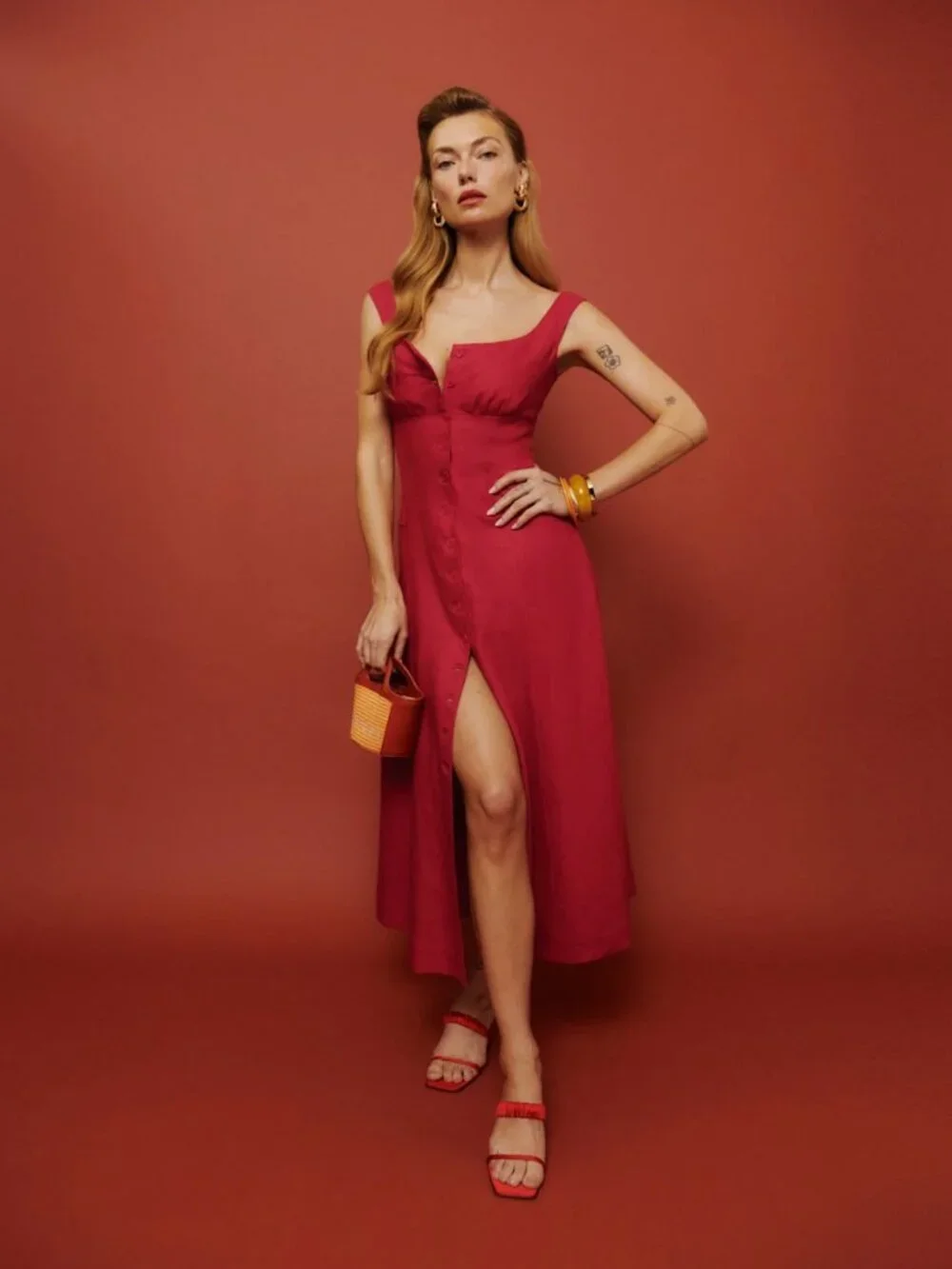 Reformation Louisa Linen Dress Red - Size 6 - Picture 1 of 6